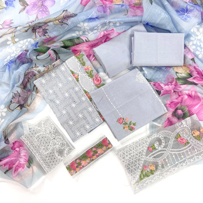 Parishay Plain Embroidered Lawn 3PC