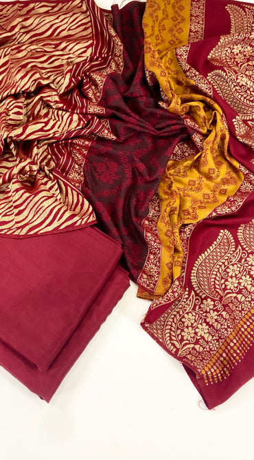Viscose Shirt And Trouser With Fancy Wool Jacquard Shawl 3PC