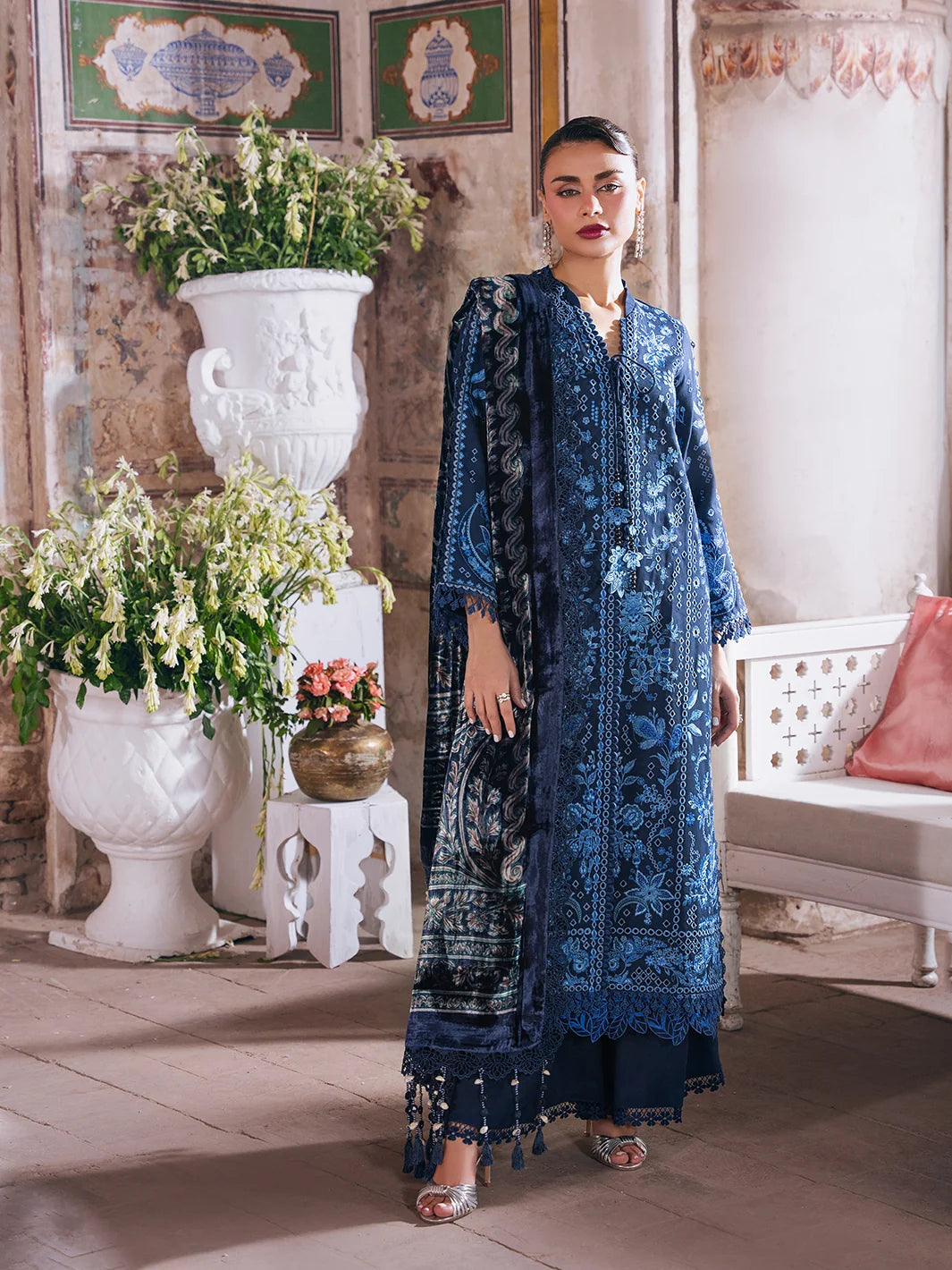 Amelia By Mahnur Luxury Embroidered Corduroy With Palachi Shawl 3PC
