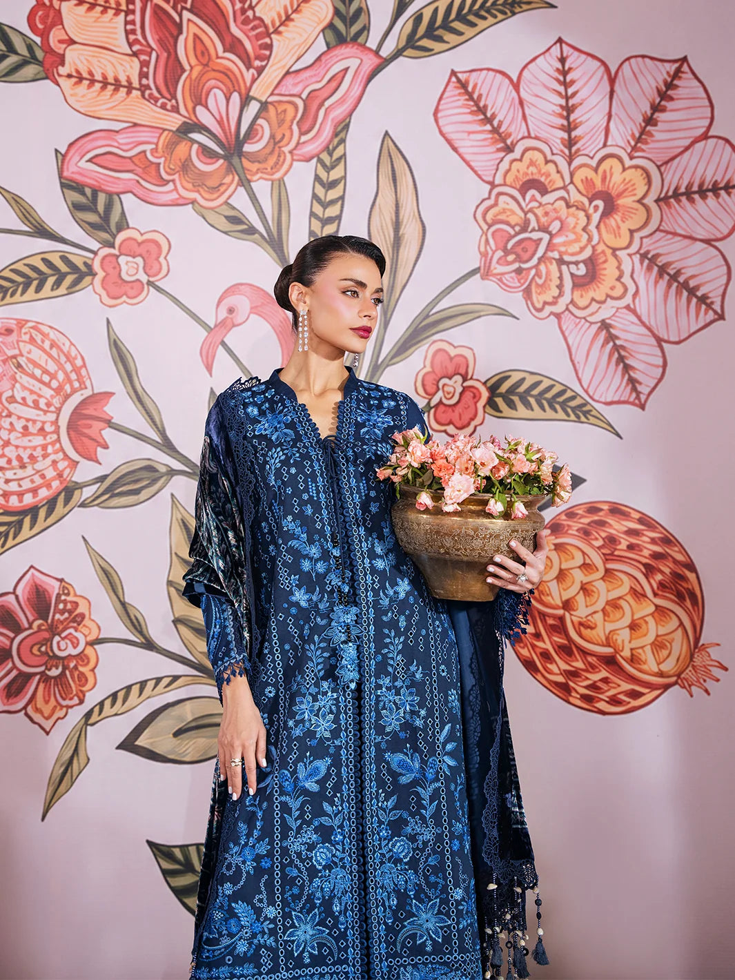 Amelia By Mahnur Luxury Embroidered Corduroy With Palachi Shawl 3PC