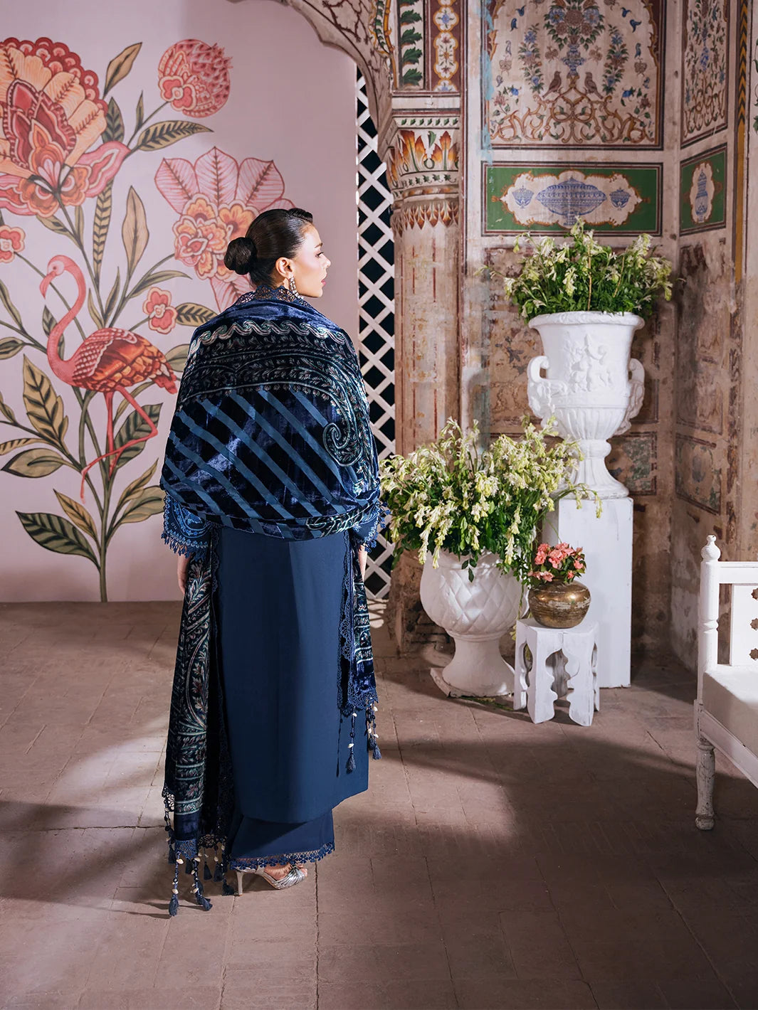 Amelia By Mahnur Luxury Embroidered Corduroy With Palachi Shawl 3PC