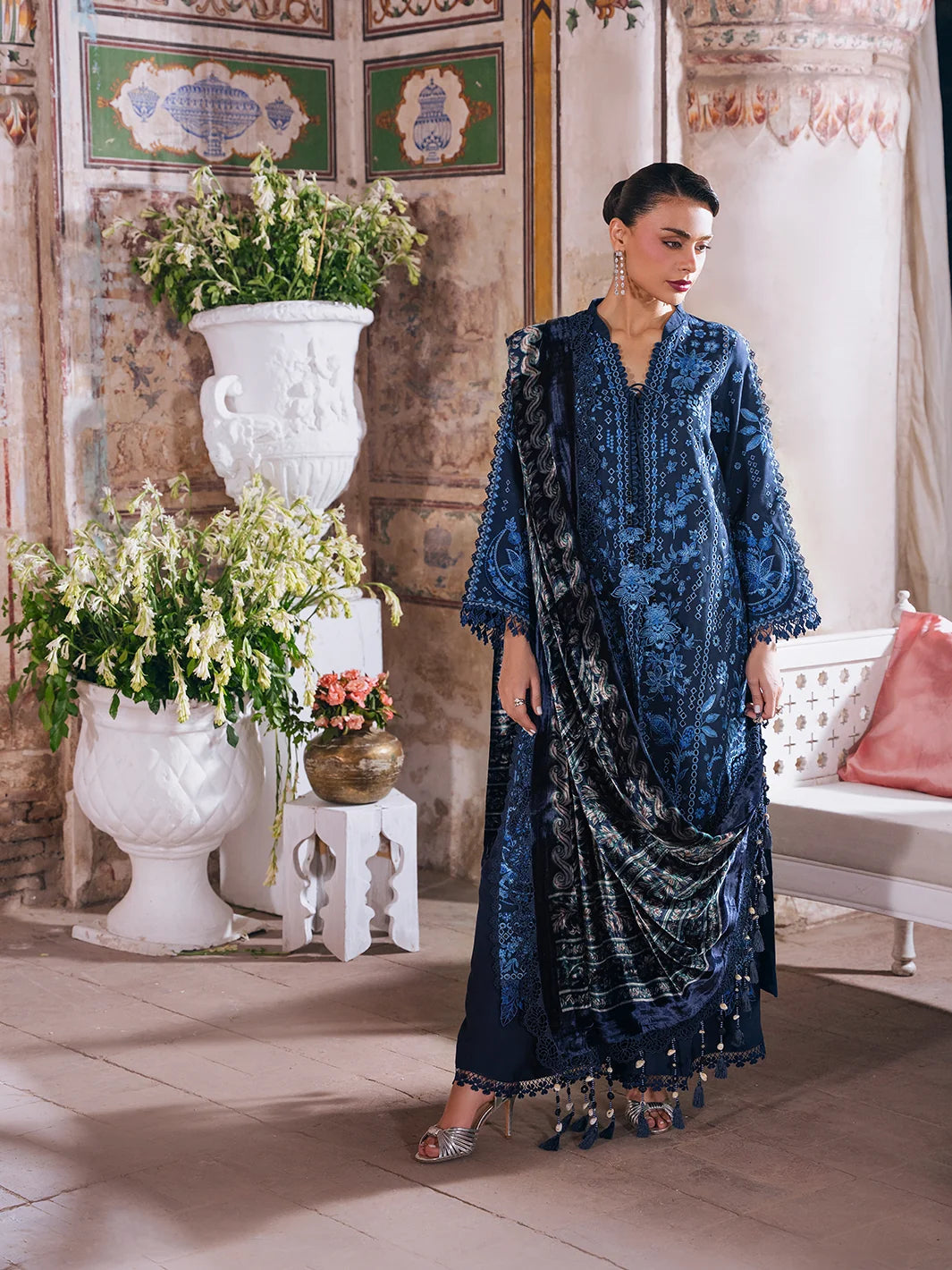 Amelia By Mahnur Luxury Embroidered Corduroy With Palachi Shawl 3PC