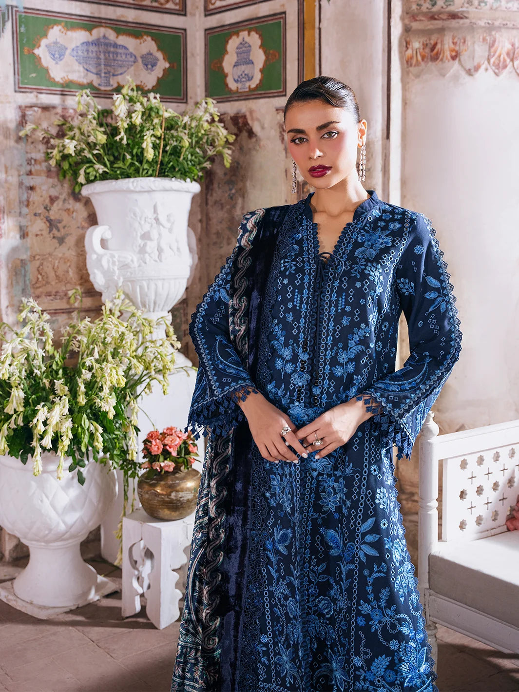 Amelia By Mahnur Luxury Embroidered Corduroy With Palachi Shawl 3PC