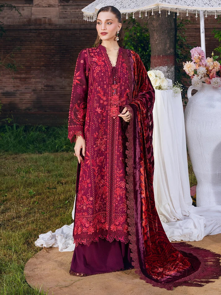 Amelia By Mahnur Luxury Embroidered Corduroy With Palachi Shawl 3PC