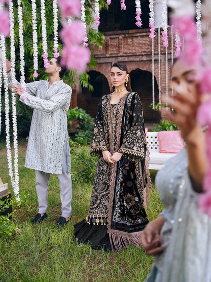 Amelia By Mahnur Luxury Embroidered Corduroy With Palachi Shawl 3PC