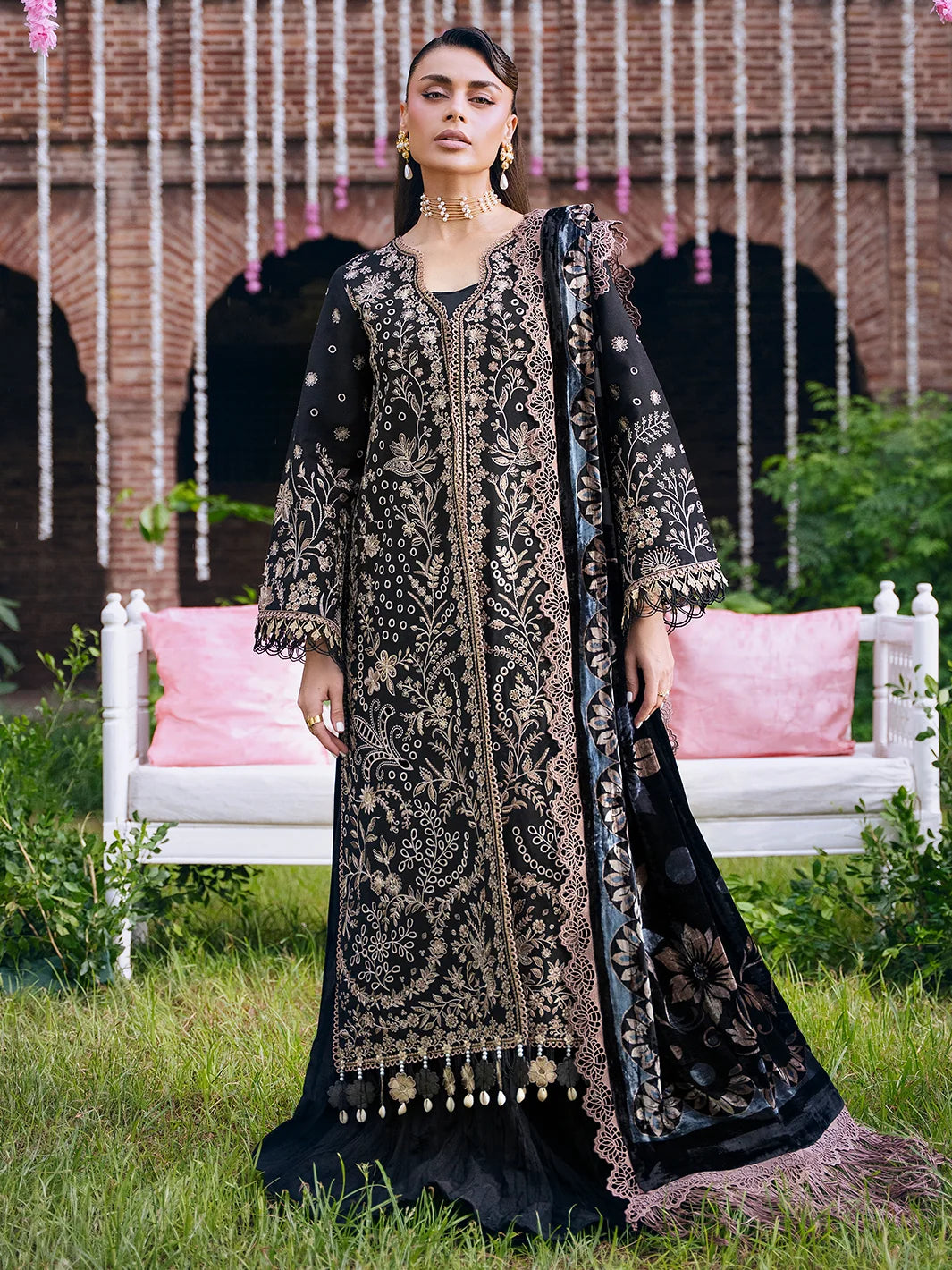Amelia By Mahnur Luxury Embroidered Corduroy With Palachi Shawl 3PC