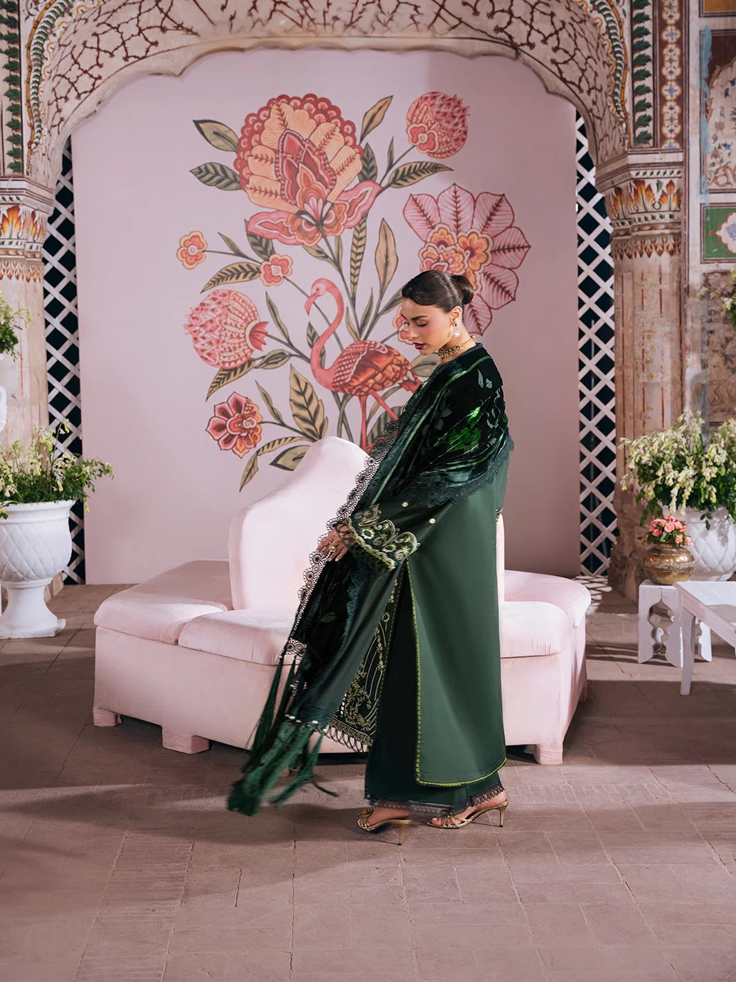 Amelia By Mahnur Luxury Embroidered Corduroy With Palachi Shawl 3PC