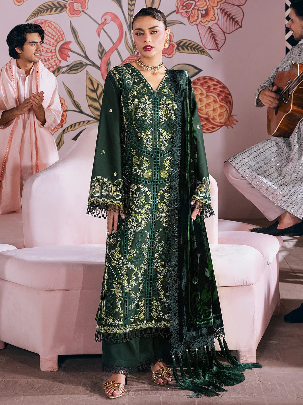 Amelia By Mahnur Luxury Embroidered Corduroy With Palachi Shawl 3PC
