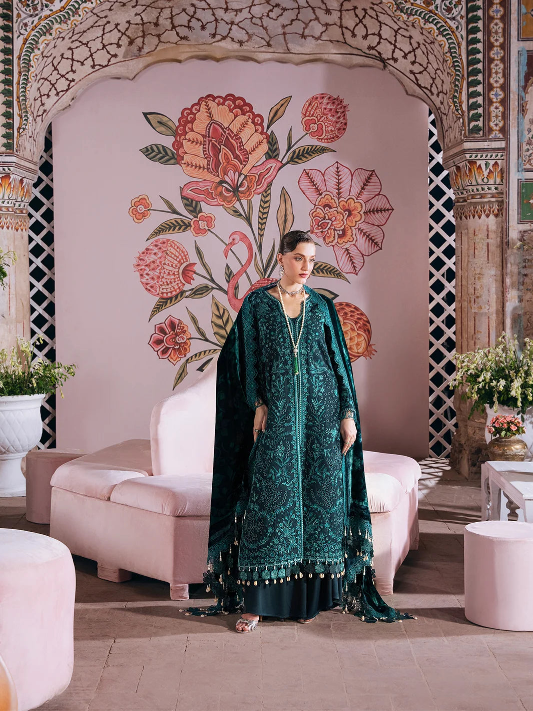 Amelia By Mahnur Luxury Embroidered Corduroy With Palachi Shawl 3PC