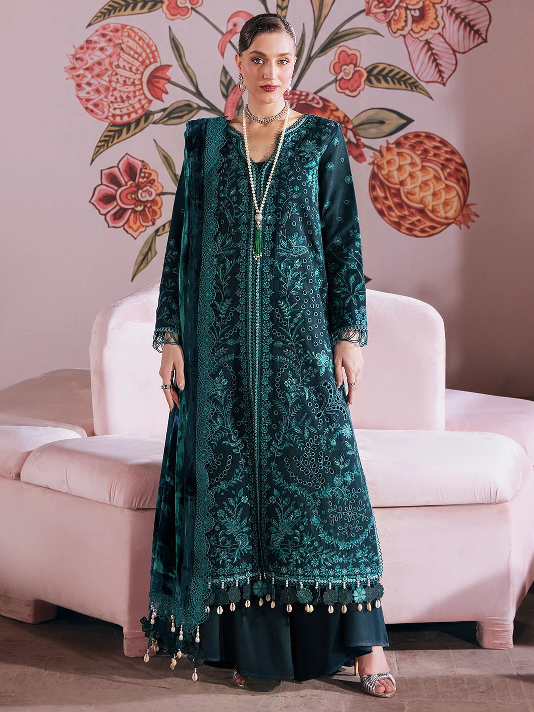 Amelia By Mahnur Luxury Embroidered Corduroy With Palachi Shawl 3PC