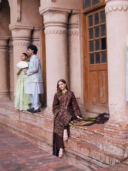 Amelia By Mahnur Luxury Embroidered Corduroy With Palachi Shawl 3PC