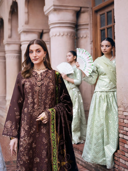 Amelia By Mahnur Luxury Embroidered Corduroy With Palachi Shawl 3PC