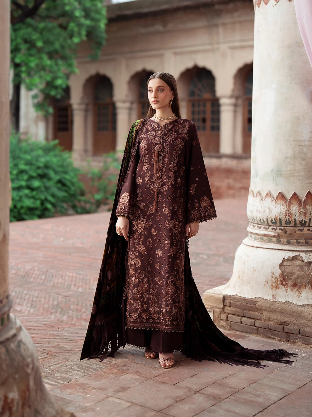 Amelia By Mahnur Luxury Embroidered Corduroy With Palachi Shawl 3PC