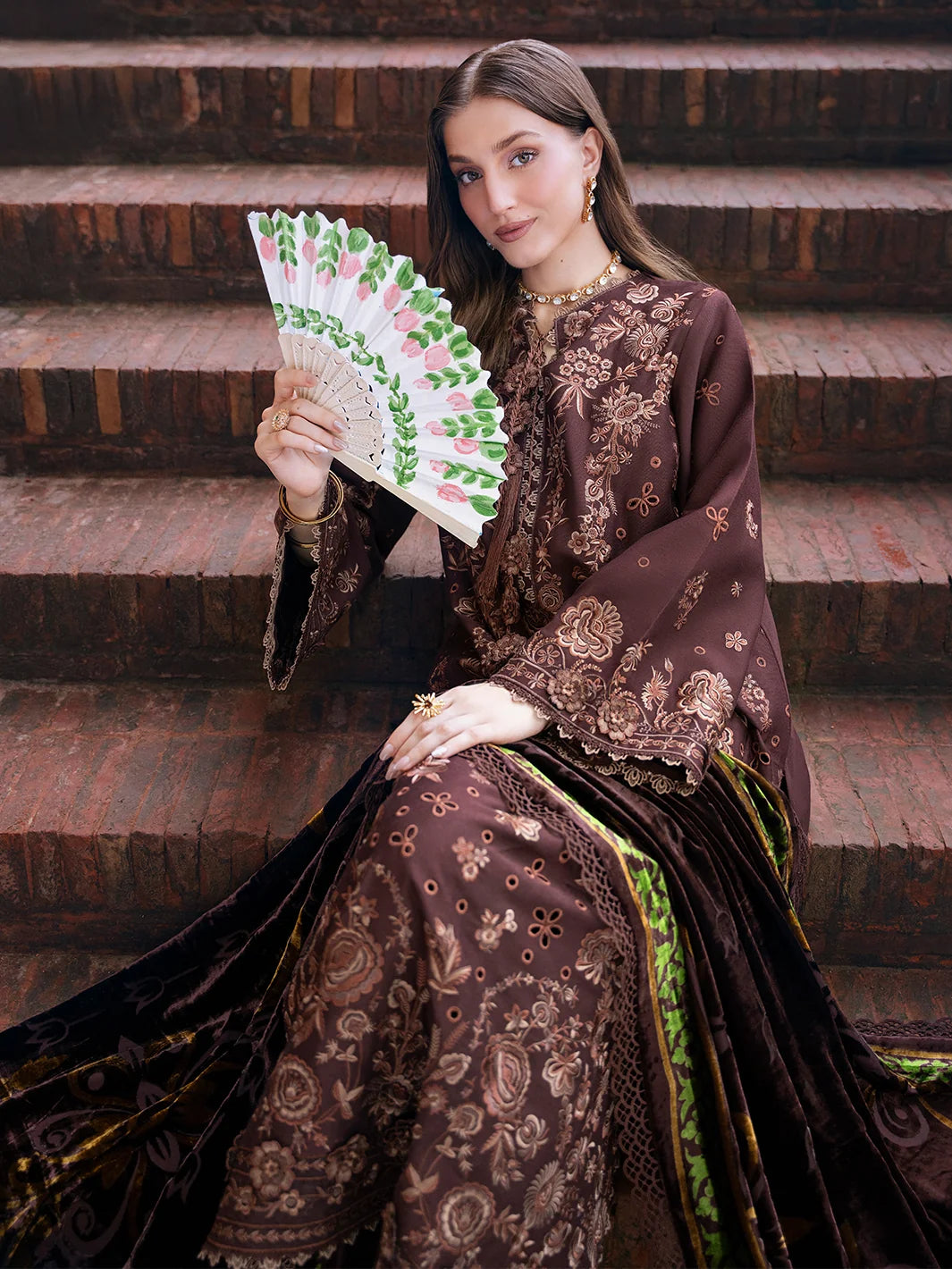 Amelia By Mahnur Luxury Embroidered Corduroy With Palachi Shawl 3PC