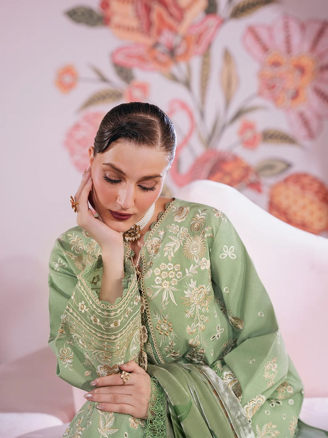 Amelia By Mahnur Luxury Embroidered Corduroy With Palachi Shawl 3PC