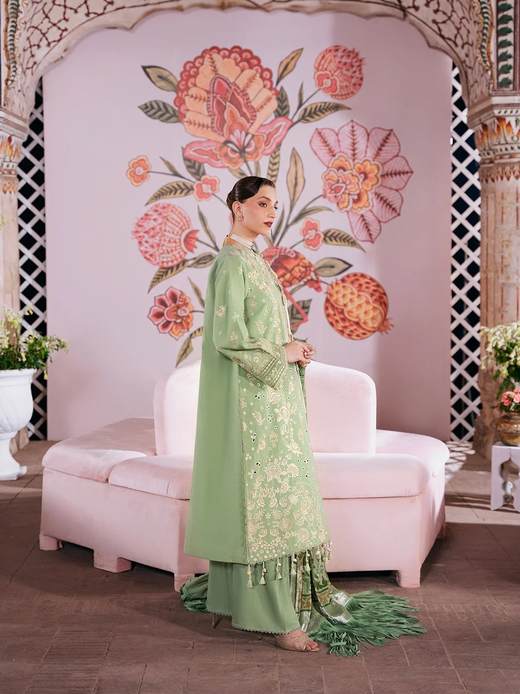 Amelia By Mahnur Luxury Embroidered Corduroy With Palachi Shawl 3PC