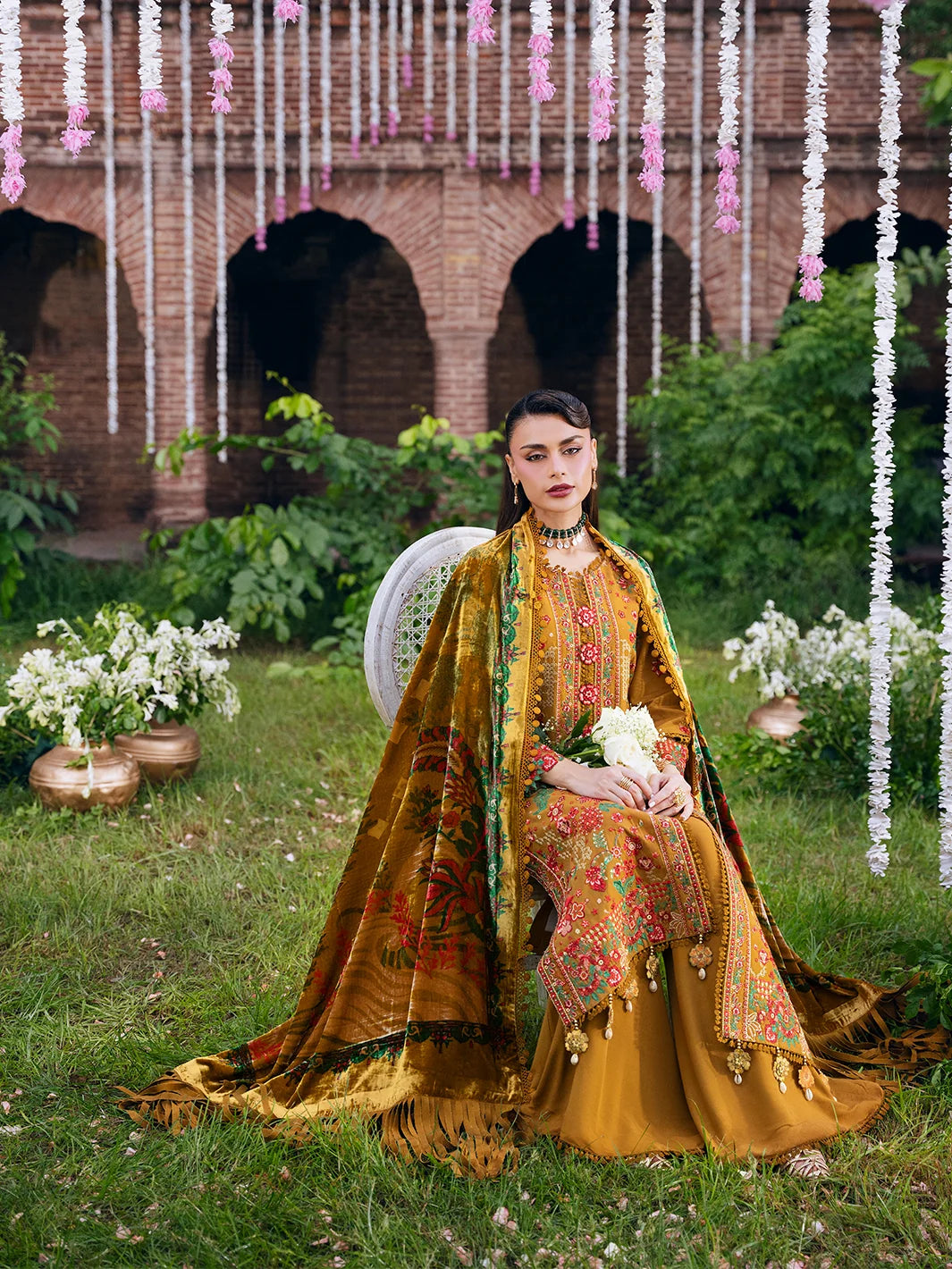 Amelia By Mahnur Luxury Embroidered Corduroy With Palachi Shawl 3PC
