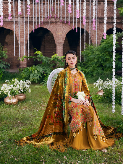 Amelia By Mahnur Luxury Embroidered Corduroy With Palachi Shawl 3PC