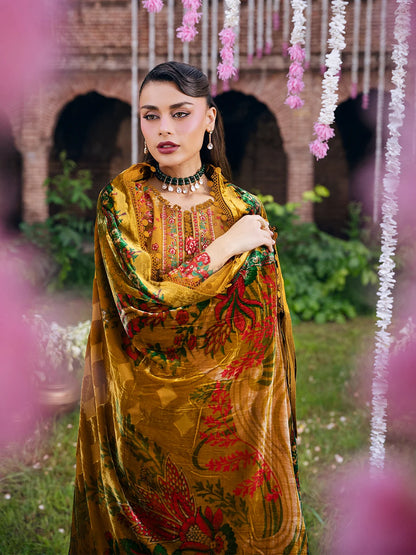 Amelia By Mahnur Luxury Embroidered Corduroy With Palachi Shawl 3PC