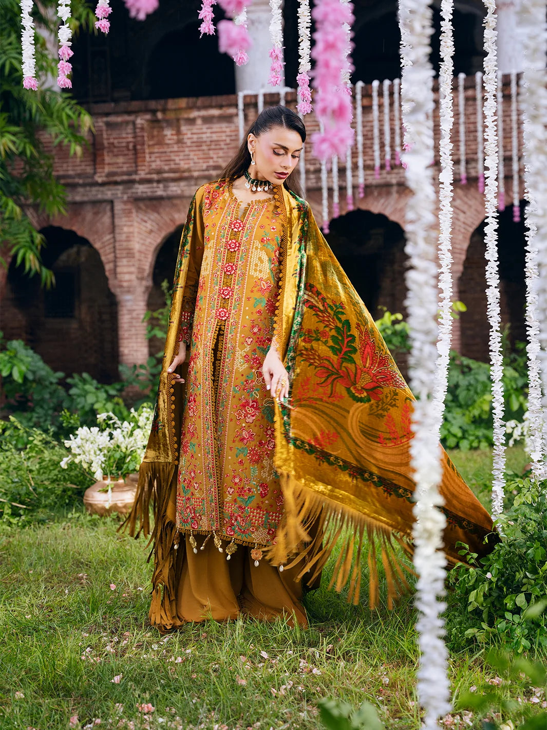 Amelia By Mahnur Luxury Embroidered Corduroy With Palachi Shawl 3PC