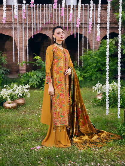 Amelia By Mahnur Luxury Embroidered Corduroy With Palachi Shawl 3PC
