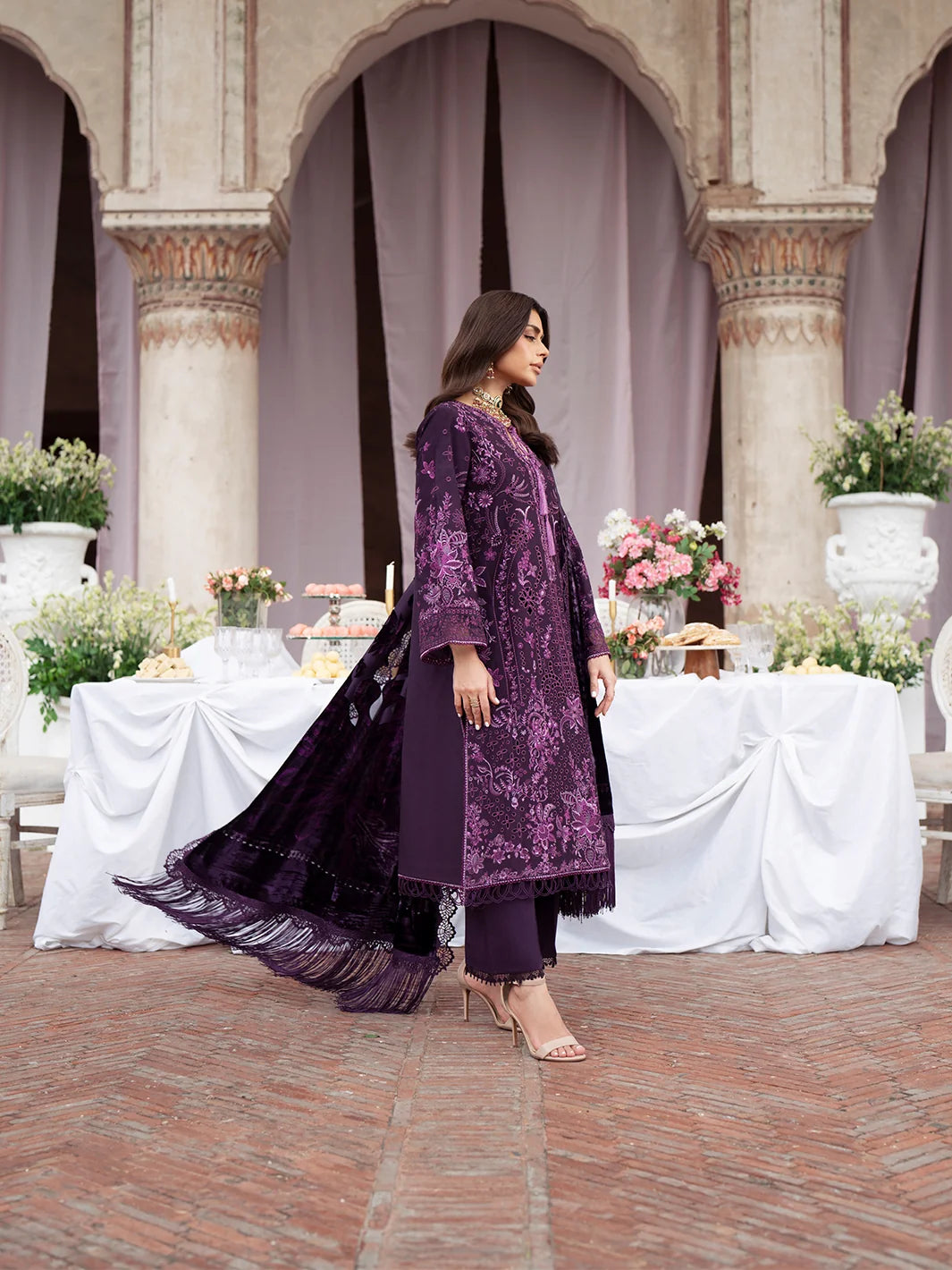 Amelia By Mahnur Luxury Embroidered Corduroy With Palachi Shawl 3PC