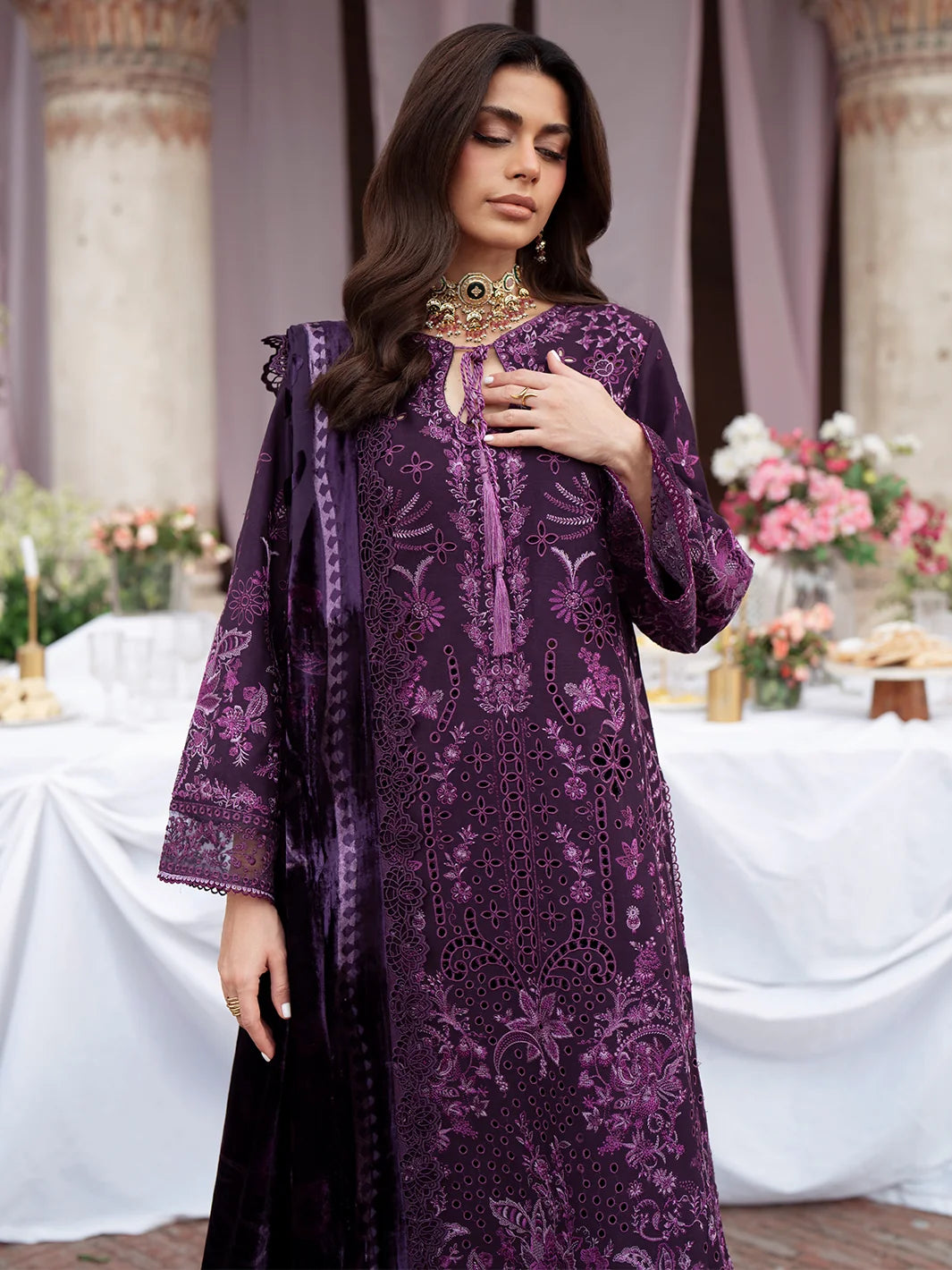 Amelia By Mahnur Luxury Embroidered Corduroy With Palachi Shawl 3PC
