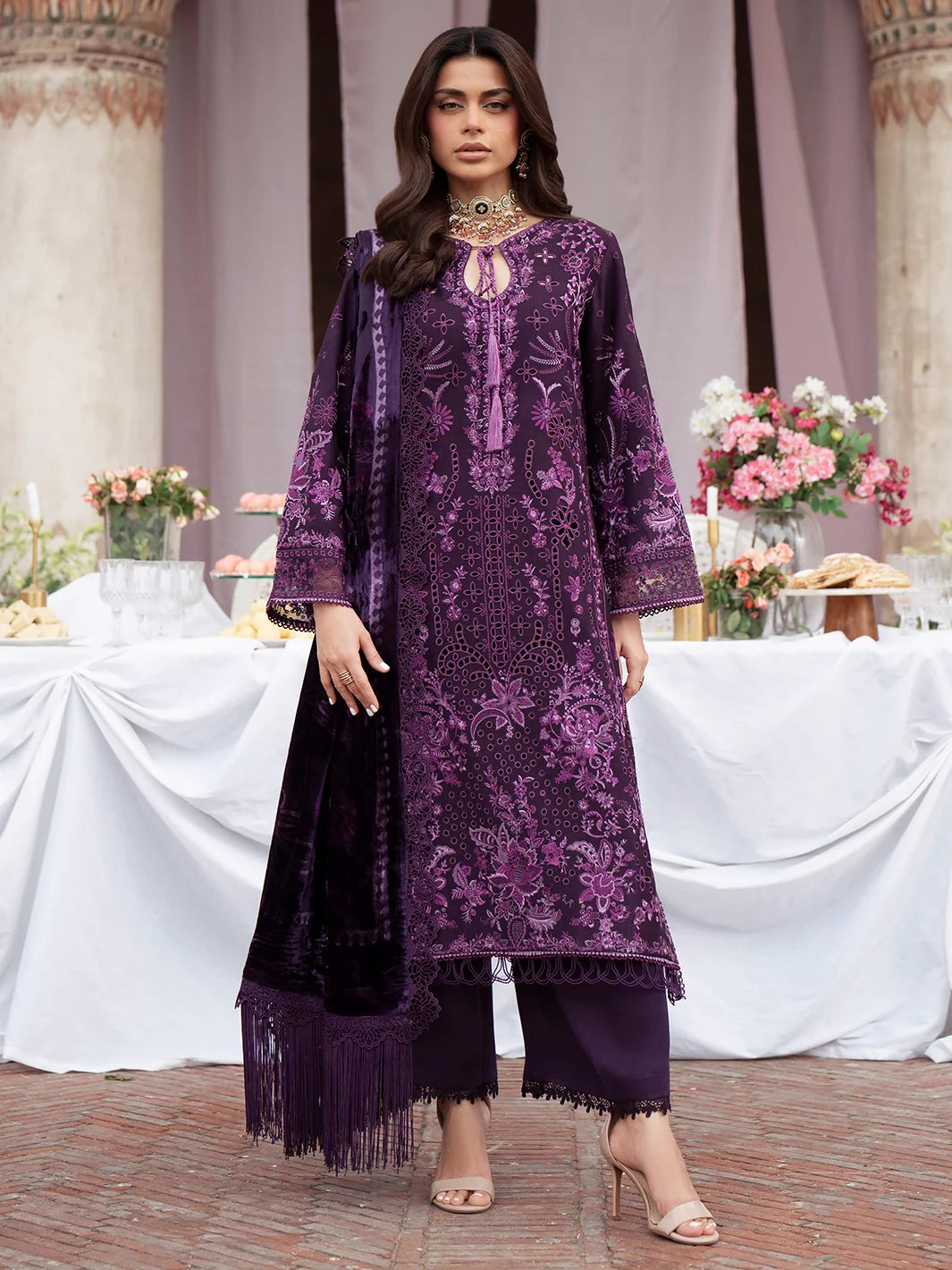 Amelia By Mahnur Luxury Embroidered Corduroy With Palachi Shawl 3PC