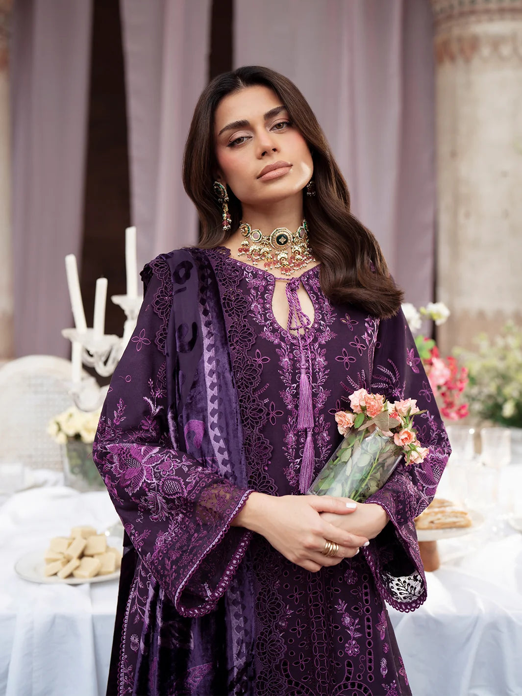 Amelia By Mahnur Luxury Embroidered Corduroy With Palachi Shawl 3PC