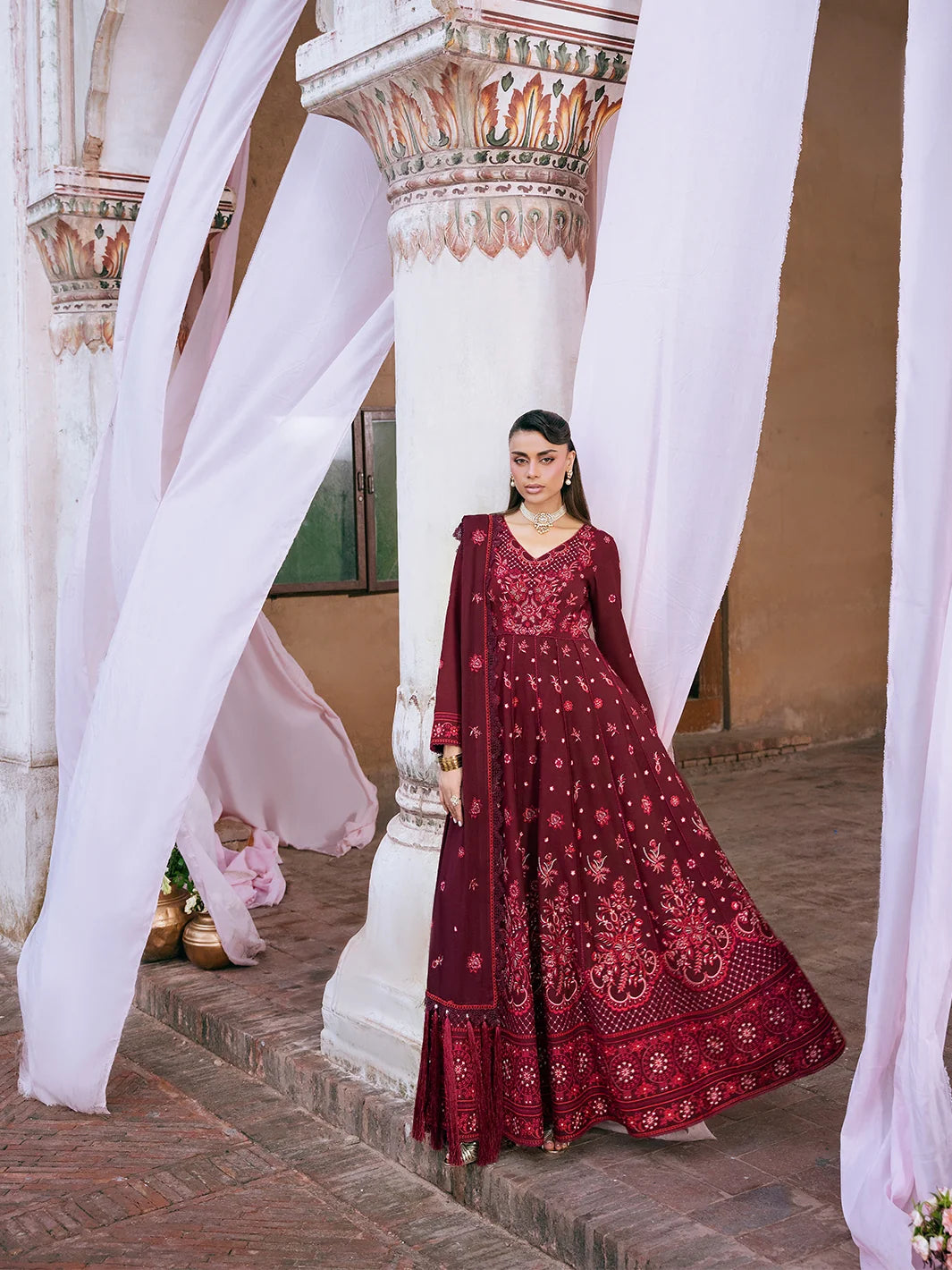 Amelia By Mahnur Luxury Embroidered Corduroy With Palachi Shawl 3PC