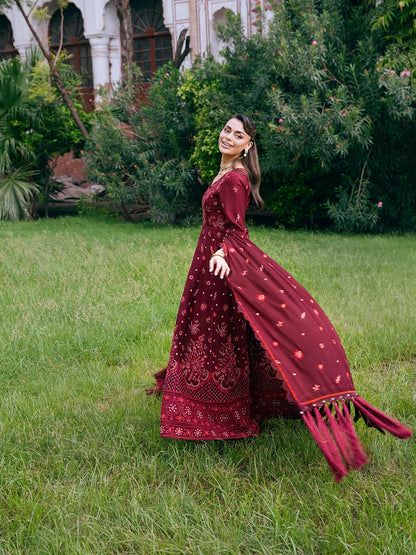 Amelia By Mahnur Luxury Embroidered Corduroy With Palachi Shawl 3PC