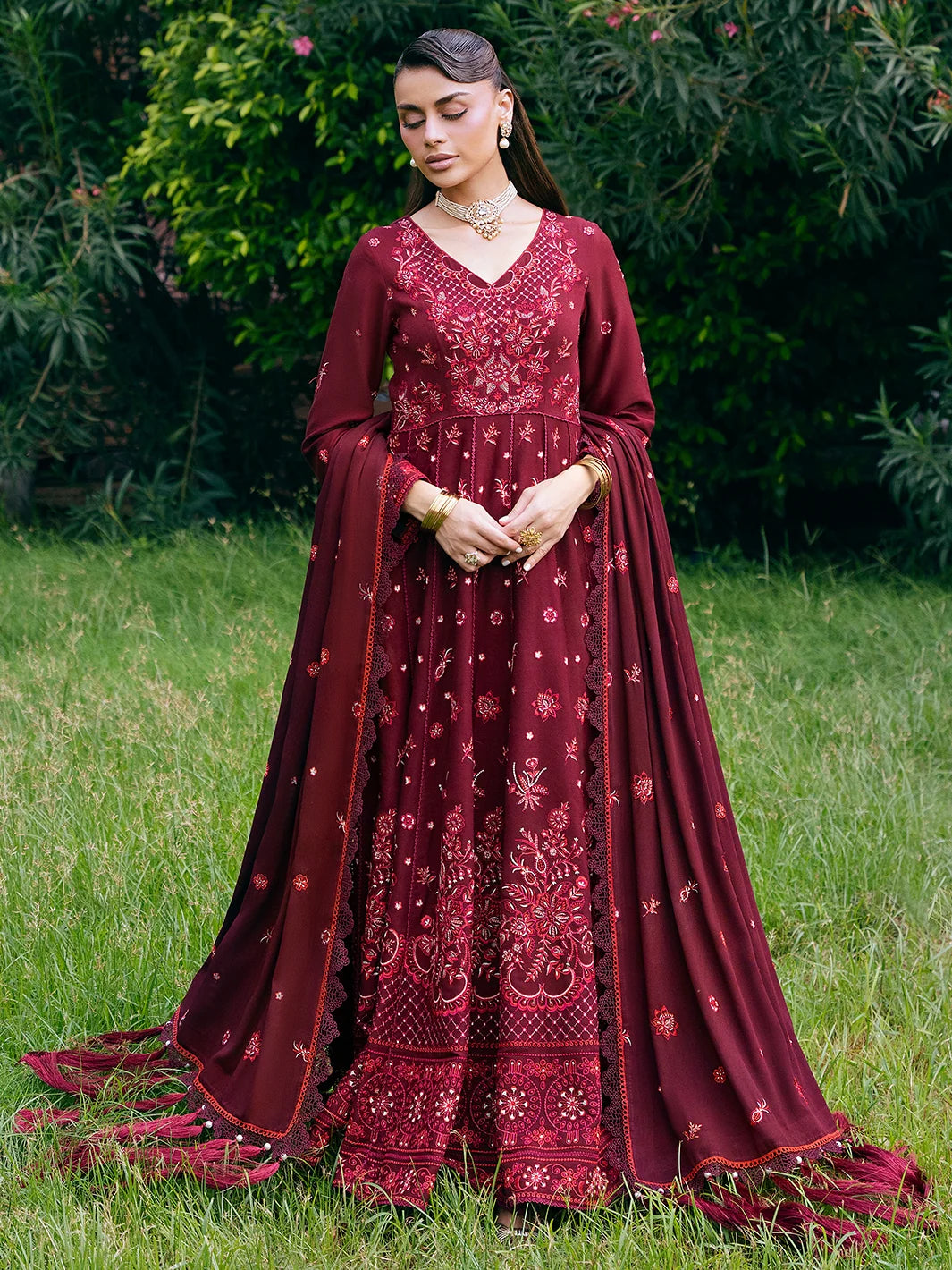Amelia By Mahnur Luxury Embroidered Corduroy With Palachi Shawl 3PC