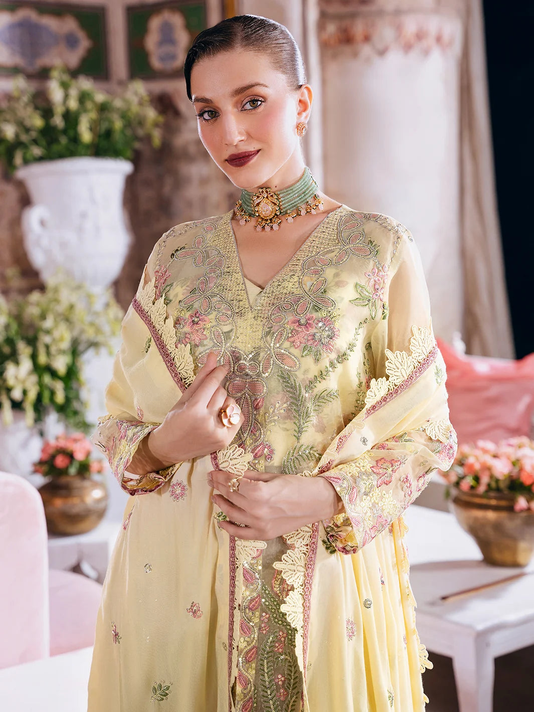 Amelia By Mahnur Luxury Embroidered Corduroy With Palachi Shawl 3PC