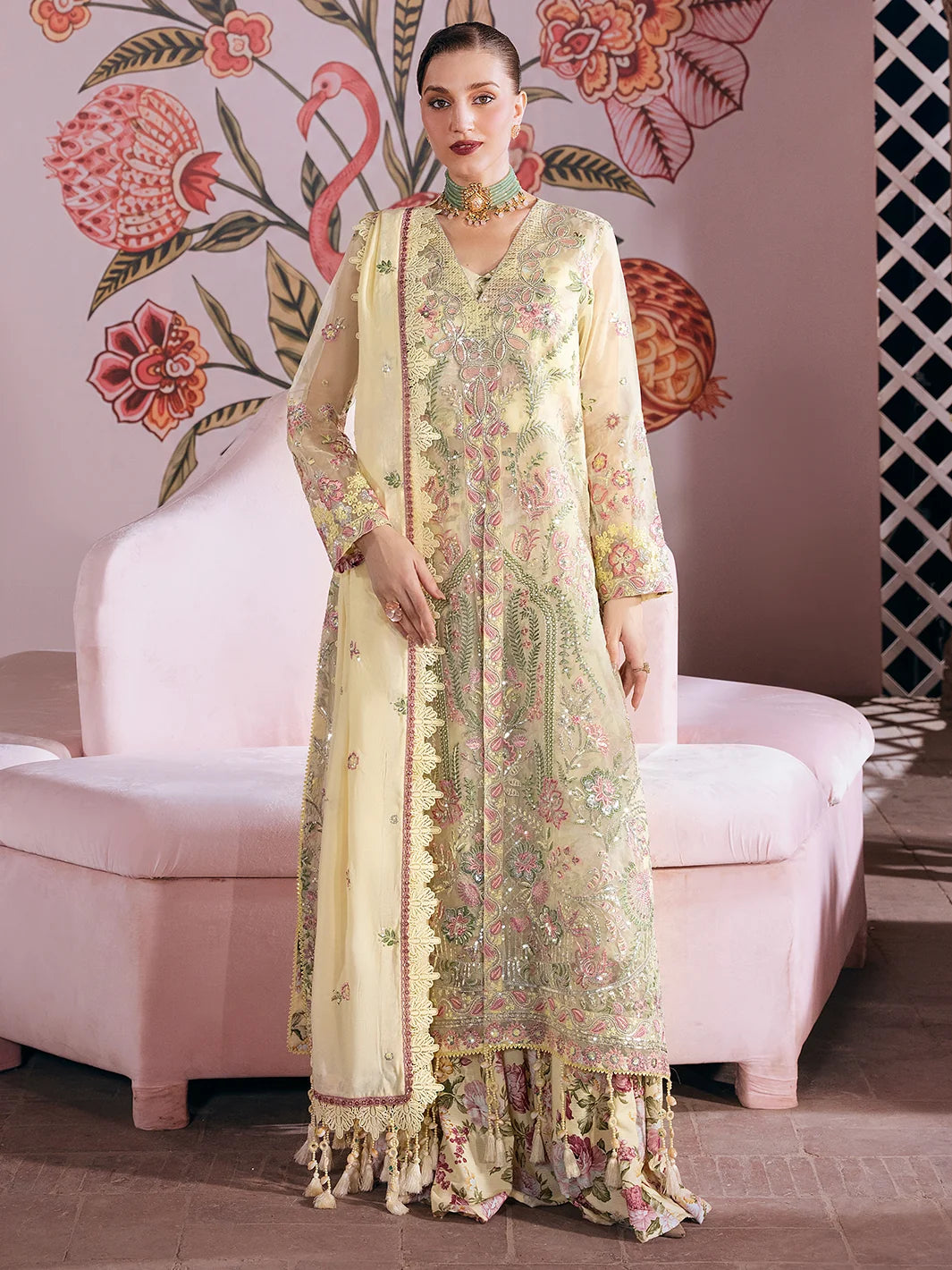 Amelia By Mahnur Luxury Embroidered Corduroy With Palachi Shawl 3PC