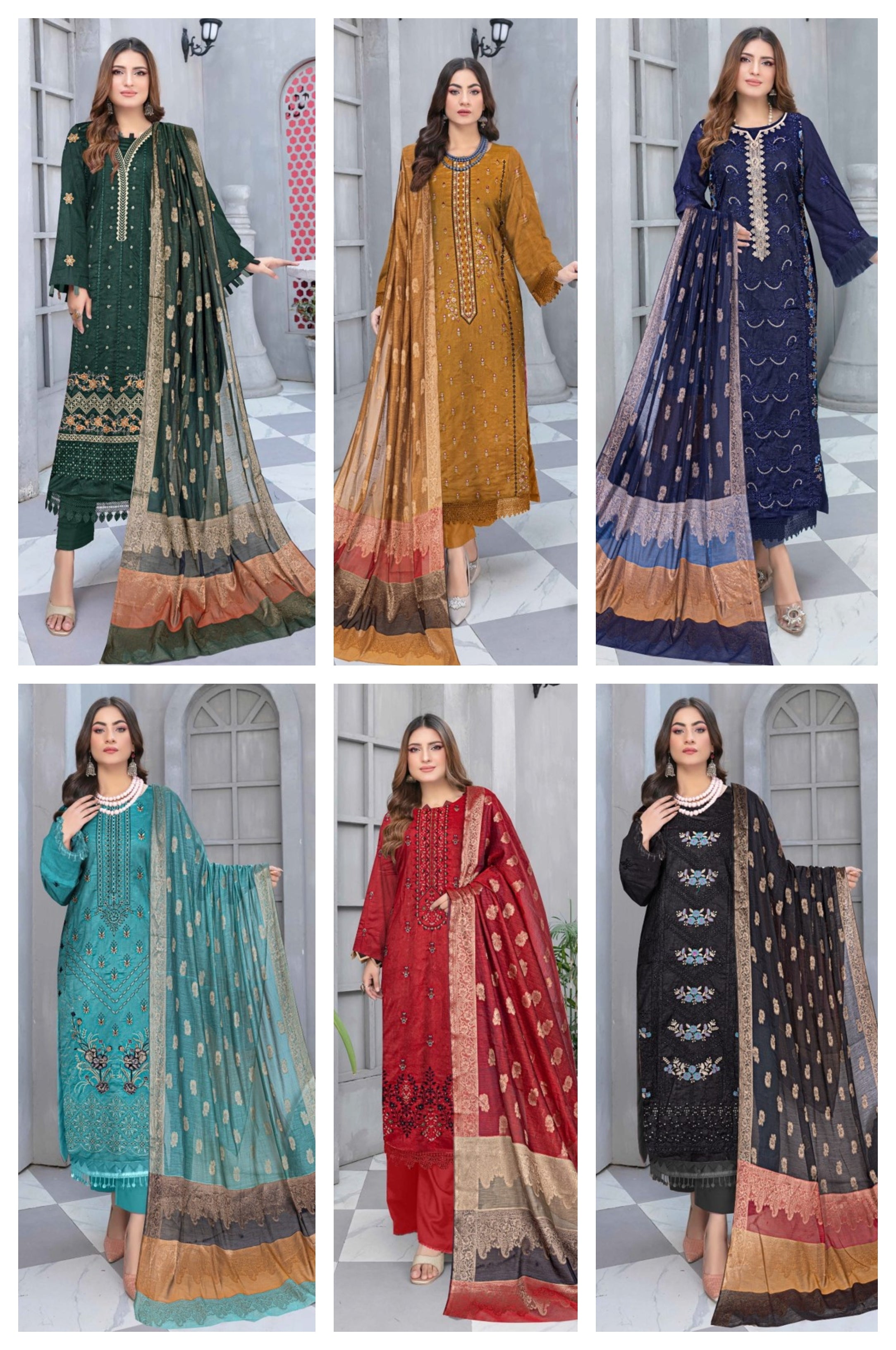 Pack of 6 Safeena By Anaya Noor 3-Piece Fancy Embroidered 2024 Collection