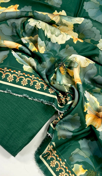 Maria B Slub Khaddar Dyed Matching Suit With Wool Shawl-3PC