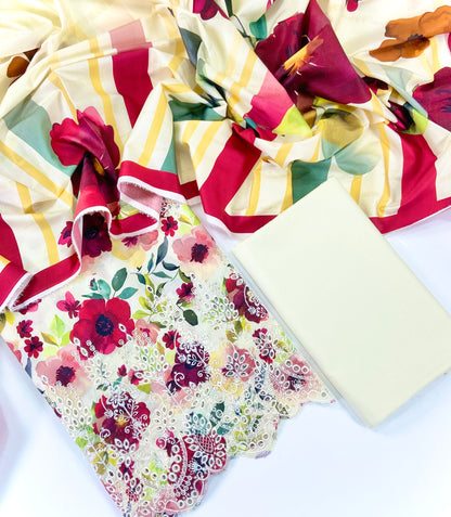 Ethnic Chickenkari Daman Linen 3PC