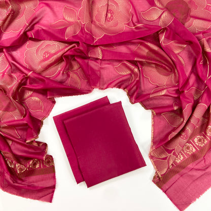 Self Jacquard Voil Shawl 3PC Unstitched