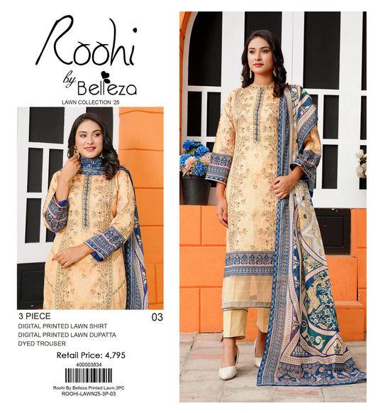 Roohi By Belleza Printed Lawn 3-PC