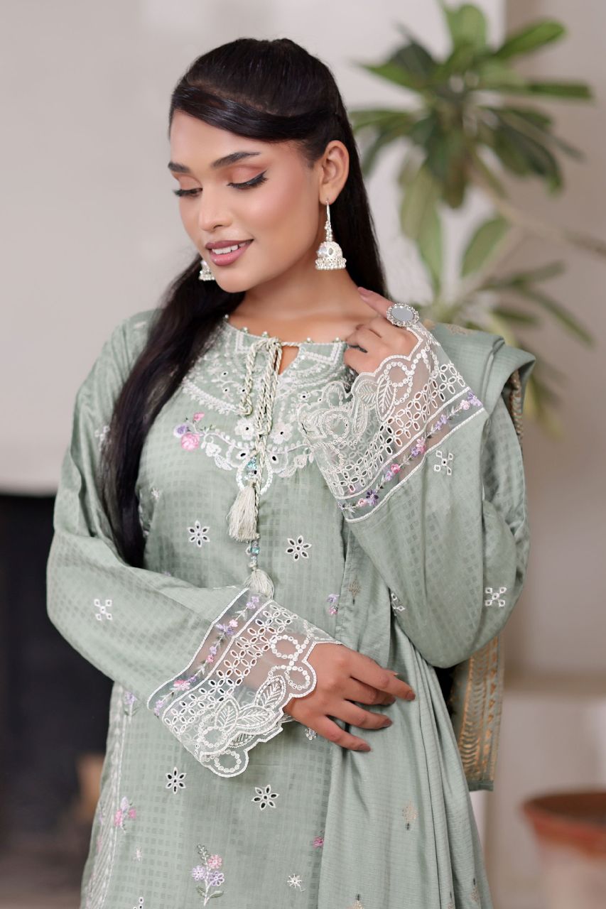 Poshna By Dressline Luxury Emb Jaquard Check Viscose 3PC