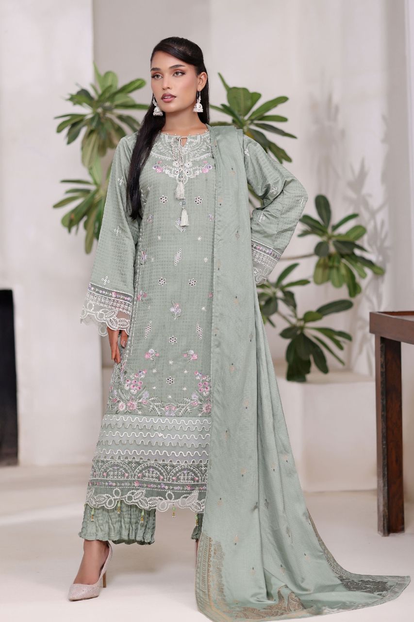 Poshna By Dressline Luxury Emb Jaquard Check Viscose 3PC