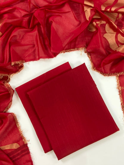 Self Jacquard Voil Shawl 3PC Unstitched Suit