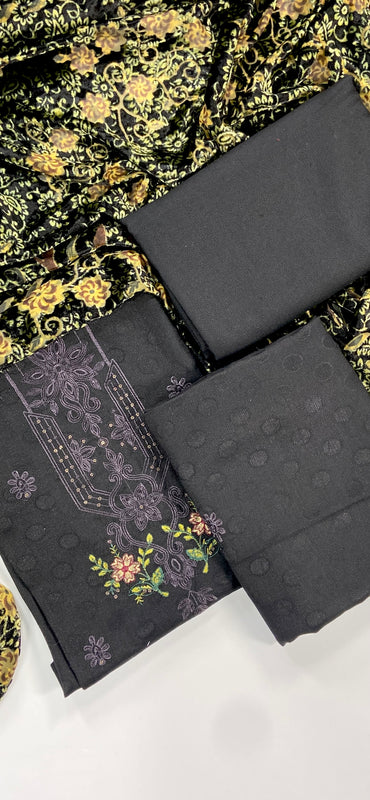 Maria B Emb Dhanak with Plachi Shawl 3PC