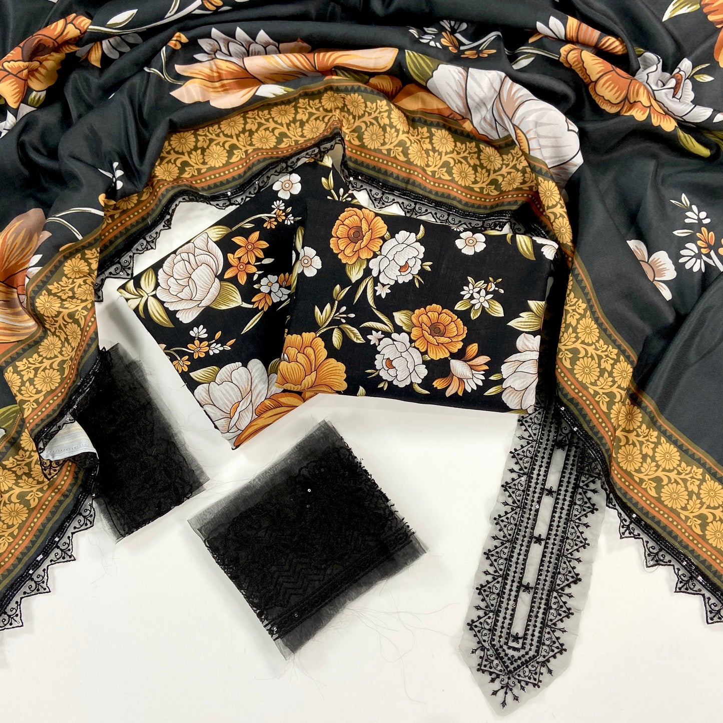 Baroque Printed Slub Khaddar With Emb Patches 3PC