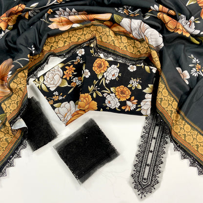 Baroque Printed Slub Khaddar With Emb Patches 3PC