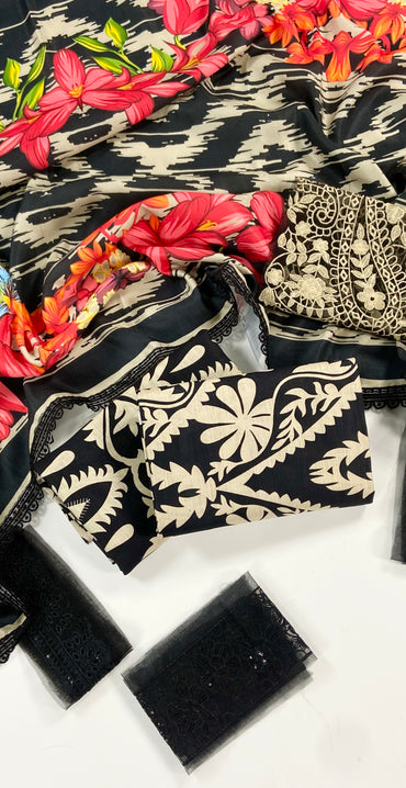 Maria B Printed Slub Khaddar With Emb Patches 3PC