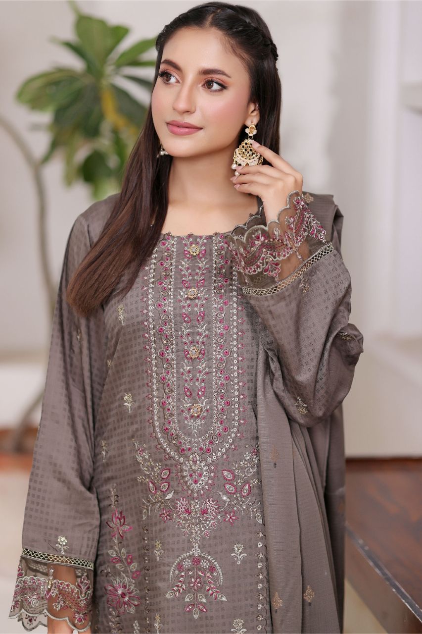 Poshna By Dressline Luxury Emb Jaquard Check Viscose 3PC