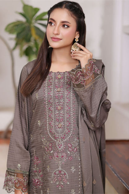 Poshna By Dressline Luxury Emb Jaquard Check Viscose 3PC
