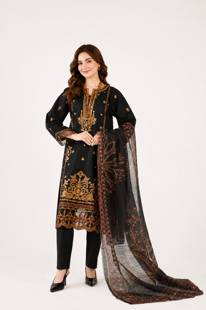 Anaya Noor Fancy Jacquard Cotton Emb 3PC