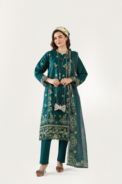 Anaya Noor Fancy Jacquard Cotton Emb 3PC